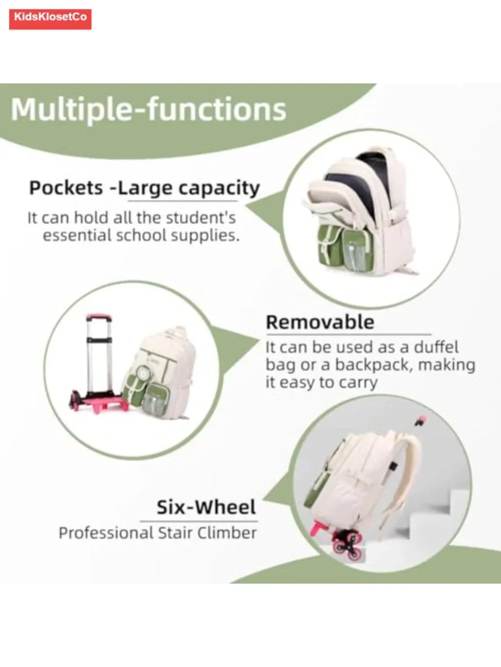 Kids Rolling Backpack Wheeled School Bag with 2 Wheels, Nylon, Adjustable Straps
